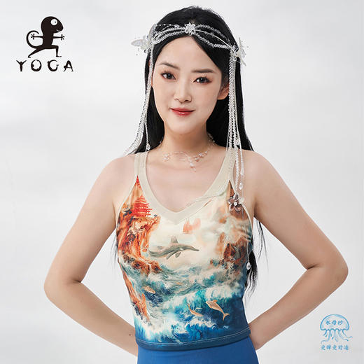 壁虎瑜伽水母纱面料【大鱼海棠-上衣】限量款印花瑜伽上衣（可拆卸胸垫）清仓不退不换 商品图0
