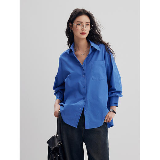 棉仓356604019-液氨双门襟佰搭ROW风廓形衬衫 商品图2