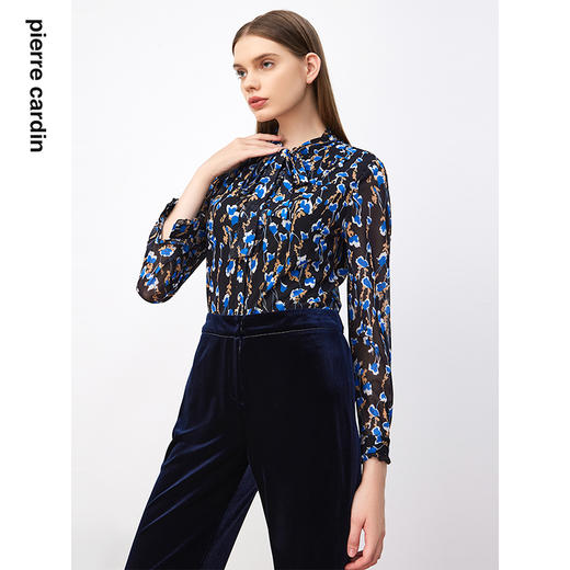 皮尔卡丹女装衬衫法式气质浪漫淑女印花荷叶领衬衣P3336B3988N3
 商品图3