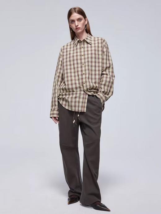 Simple Project/Y24120/绿紫格纹布包扣廓形长袖衬衫 商品图2