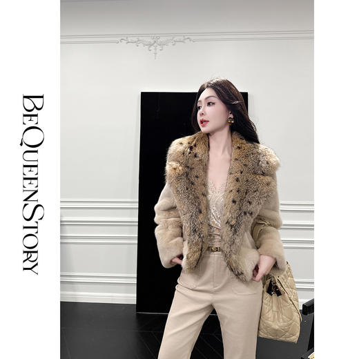 BeQueenStory【豹富女星】丹麦皇冠级水貂拼接狐狸毛开皮染色外套 商品图0