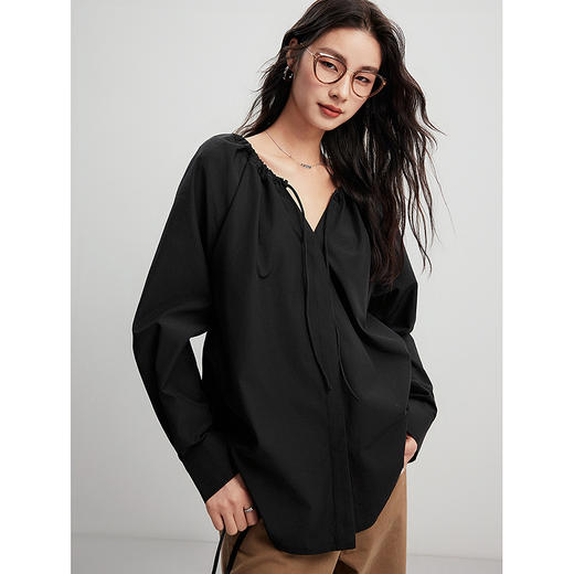 棉仓356604015-圆领领抽绳衬衫 商品图2