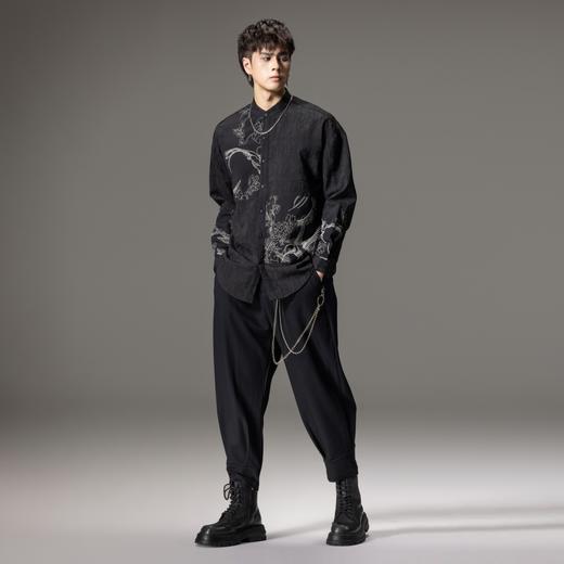 PINLI品立春季新款新中式立领刺绣衬衫男士拼接长袖国潮衬衣B243113012 商品图4