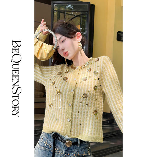 BeQueenStory【金奢画报】羊驼毛绵羊毛手工珠片花羽毛纱雅丹风外套 商品图3