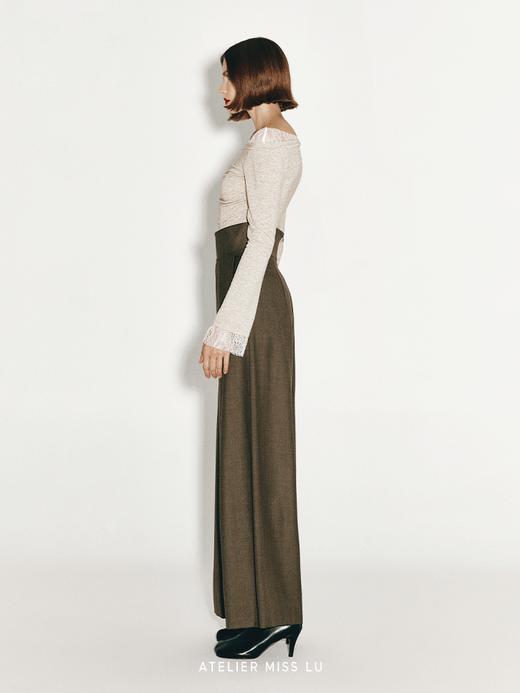 【晴空积云】蕾丝拼接设计一字肩抽褶弹力上衣 商品图1