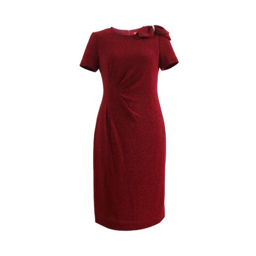 皮尔卡丹女装连衣裙红色侧腰捏褶婚庆喜宴大方得体裙P4200D2145R0
 商品图4