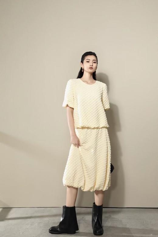 Le Malene 淡黄立体肌理感圆领半裙套装 16868 商品图2