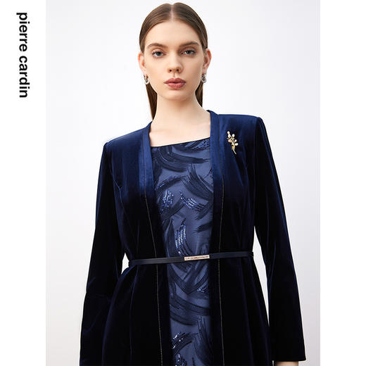 皮尔卡丹女装连衣裙法式经典复古丝绒假两件通勤裙子P3320E3915N0 商品图4