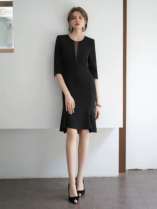IWY/圆领知性七分袖鱼尾连衣裙高级感女新款法式气质修身黑色包臀裙 Q1053-B 商品图3
