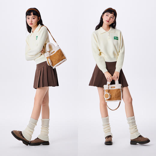 森马包包手提包女2023新款时尚毛绒拼接秋冬氛围感女包单肩斜挎包 商品图2