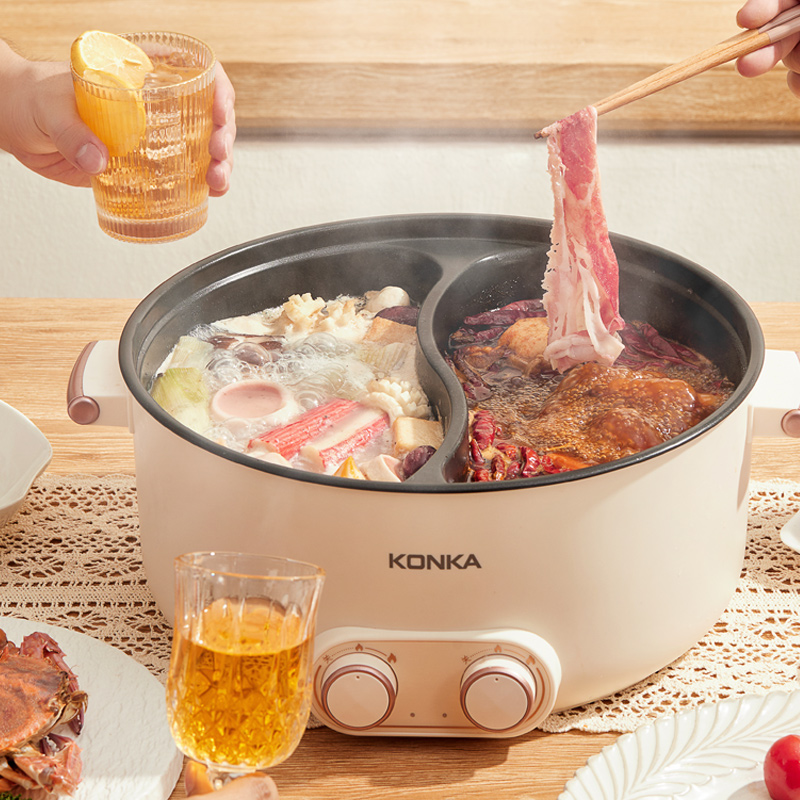 【自营】康佳（KONKA）KDHG-2001家用鸳鸯电火锅5L大容量 多用途锅料理锅电热锅 电锅煎烤涮肉一体锅 双边独立控温