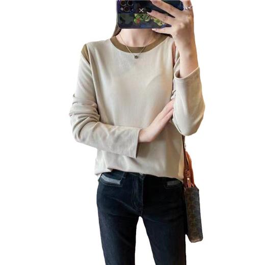 【新品拼接撞色打底衫】秋冬新款 小香风圆领百搭休闲T恤 外穿打底衫  商品图4