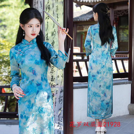 SYK21928新款花罗长款七分袖旗袍复古国风旗袍 商品图1