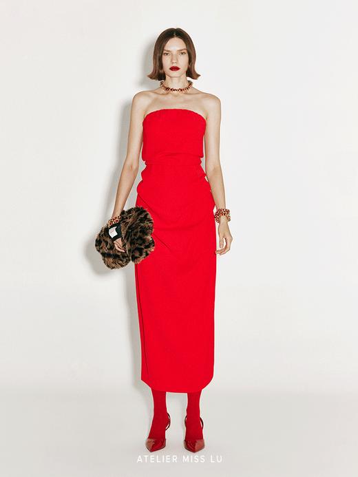 【芙蕾雅】不规则褶皱设计抹胸连衣裙 商品图0