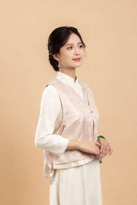 荷言GL原创 暮江吟 新中式织锦双色盘扣暗纹马甲坎肩背心新品