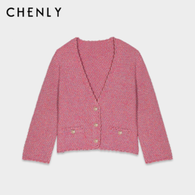 尘衣｜短款法风粉色花纱短款针织开衫