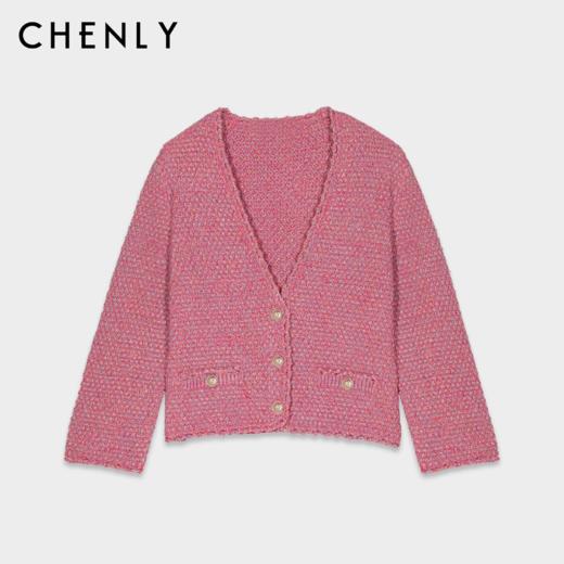 尘衣｜短款法风粉色花纱短款针织开衫 商品图0