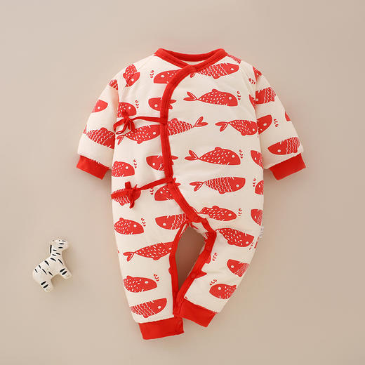 【新生儿纯棉加厚夹棉服蝴蝶衣】0-3衣冬款婴儿系带连体衣保暖哈衣 商品图1