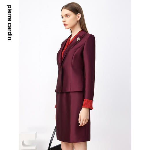 皮尔卡丹女装西装秋冬断面枣红色光面商务正装外套P3308U3985T0
 商品图1