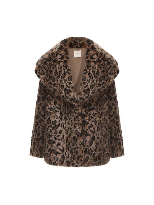 【狂野之声】大翻领造型仿皮草豹纹外套 商品图4