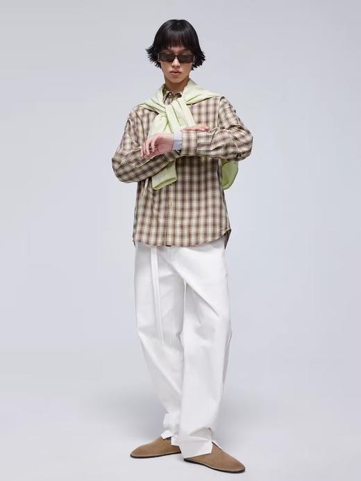 Simple Project/Y24120/绿紫格纹布包扣廓形长袖衬衫 商品图1