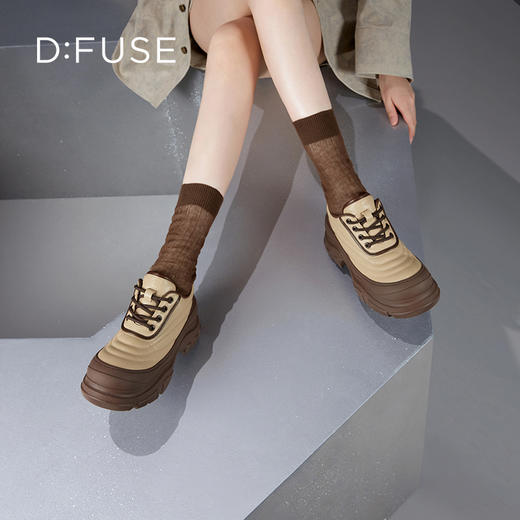 D:FUSE迪芙斯2024秋季新款运动鞋美式复古贝壳面包轻便厚底真皮休闲鞋老爹鞋DF43112382 商品图6