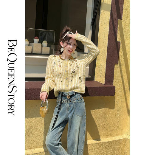 BeQueenStory【金奢画报】羊驼毛绵羊毛手工珠片花羽毛纱雅丹风外套 商品图2