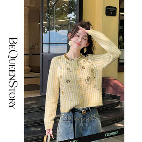 BeQueenStory【金奢画报】羊驼毛绵羊毛手工珠片花羽毛纱雅丹风外套