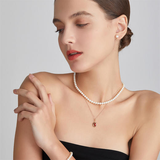 pearl moments南红小团圆吊坠+经典珍珠项链3号（粒粒晶莹） 商品图3