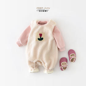 【宝宝加绒加厚一体绒毛毛爬服】婴儿连体衣秋冬女女童圆领打底上衣