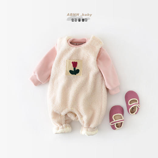 【宝宝加绒加厚一体绒毛毛爬服】婴儿连体衣秋冬女女童圆领打底上衣 商品图0