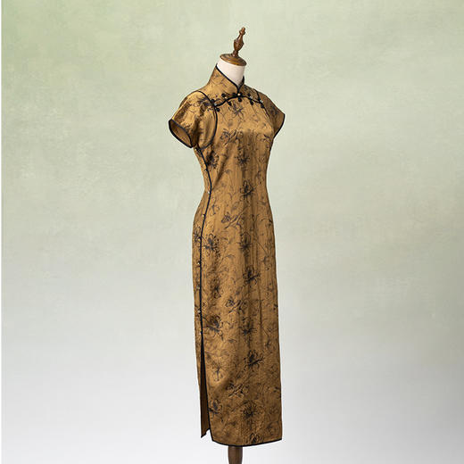 荷言GL 一树秋色 棕黄色芍药印花古法旗袍玫瑰盘扣复古 商品图1