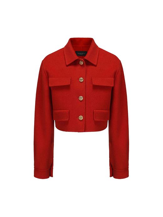 【火烧云端】复古镂空花扣绵羊毛双面呢短外套 商品图4