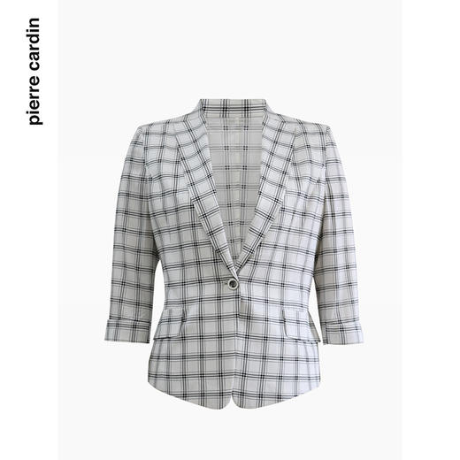 皮尔卡丹女装西装夏季白格子桑蚕丝通勤薄款短外套P4229U4056W3 商品图2