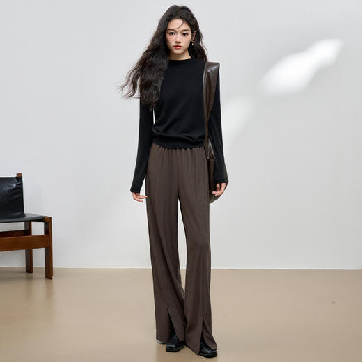 西遇咖色阔腿裤女新款宽松针织休闲裤松弛感长裤遛弯裤13542552 商品图1