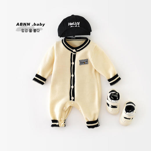 【婴儿韩版针织毛衣开衫外套】连体衣爬服秋装新款外出哈衣 商品图1