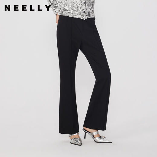 NEELLY纳俪2024秋季商场同款黑色通勤风微喇休闲裤女新款显瘦长裤N24082H01120 商品图0