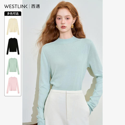 山羊绒半高领长袖毛衣女秋季轻薄保暖修身内搭上衣SS140286 商品图0