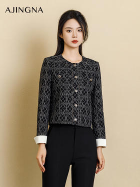 【踏青甄选价】阿菁娜秋季新款蕾丝提花小香风外套A29Q107068