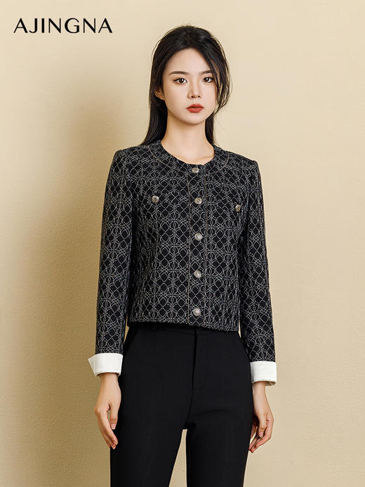 【踏青甄选价】阿菁娜秋季新款蕾丝提花小香风外套A29Q107068 商品图0