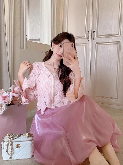 张心子【香榭氛围】温柔风甜美镂空针织开衫女初秋新款洋气小衫仙 U2408059 商品图2