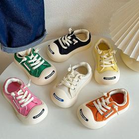 【经典造型，时尚舒适，百搭开口笑帆布鞋】儿童丑萌丑萌帆布鞋 春秋男女童魔术贴板鞋 韩版开口笑宝宝小白鞋-QQ