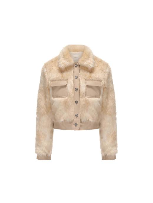 【奶油羊驼】复古口袋拼接仿皮草短外套 商品图4