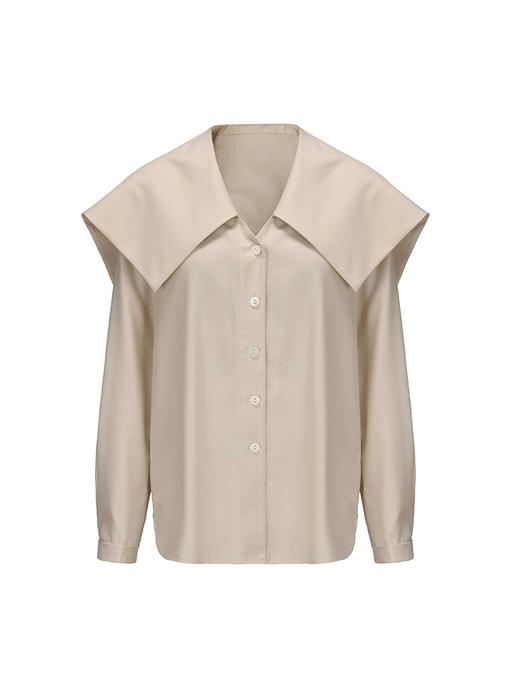 【沙砾之渊】造型大翻领精纺绵羊毛衬衫上衣 商品图4