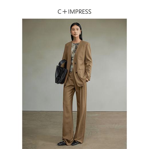 西嘉C+IMPRESS/西嘉苎麻竹节肌理老钱风无领设计女士西装职业女裤套装(货号:WT2403022) 商品图1