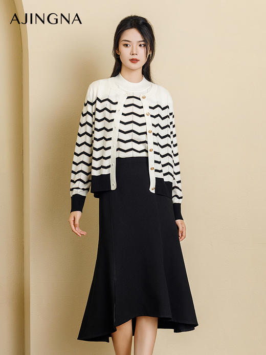 【商场同款】阿菁娜2024秋季新款经典黑白撞色长袖毛衫A29Q318018 商品图0