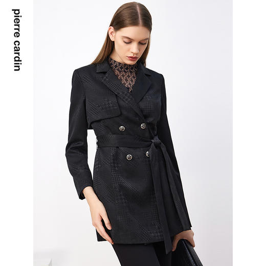 皮尔卡丹女装风衣黑色法式时尚短款系带收腰上衣外套P3331G3988B0
 商品图3