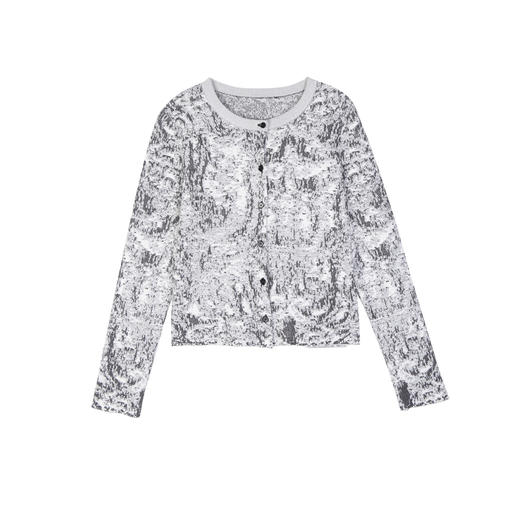 NEELLY纳俪2024秋商场同款设计感提花圆领针织开衫女新款修身上衣N24082A01101 商品图3