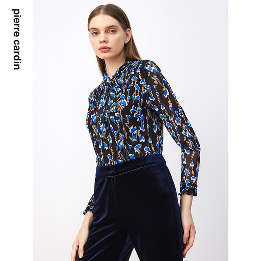 皮尔卡丹女装衬衫法式气质浪漫淑女印花荷叶领衬衣P3336B3988N3
 商品图1