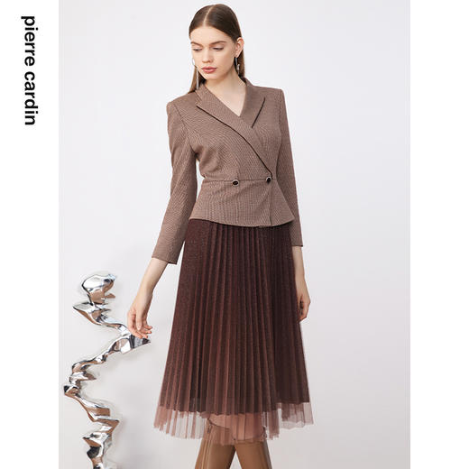 皮尔卡丹女装简约拼接修身百褶通勤假两件连衣裙P3333E3875K0
 商品图3